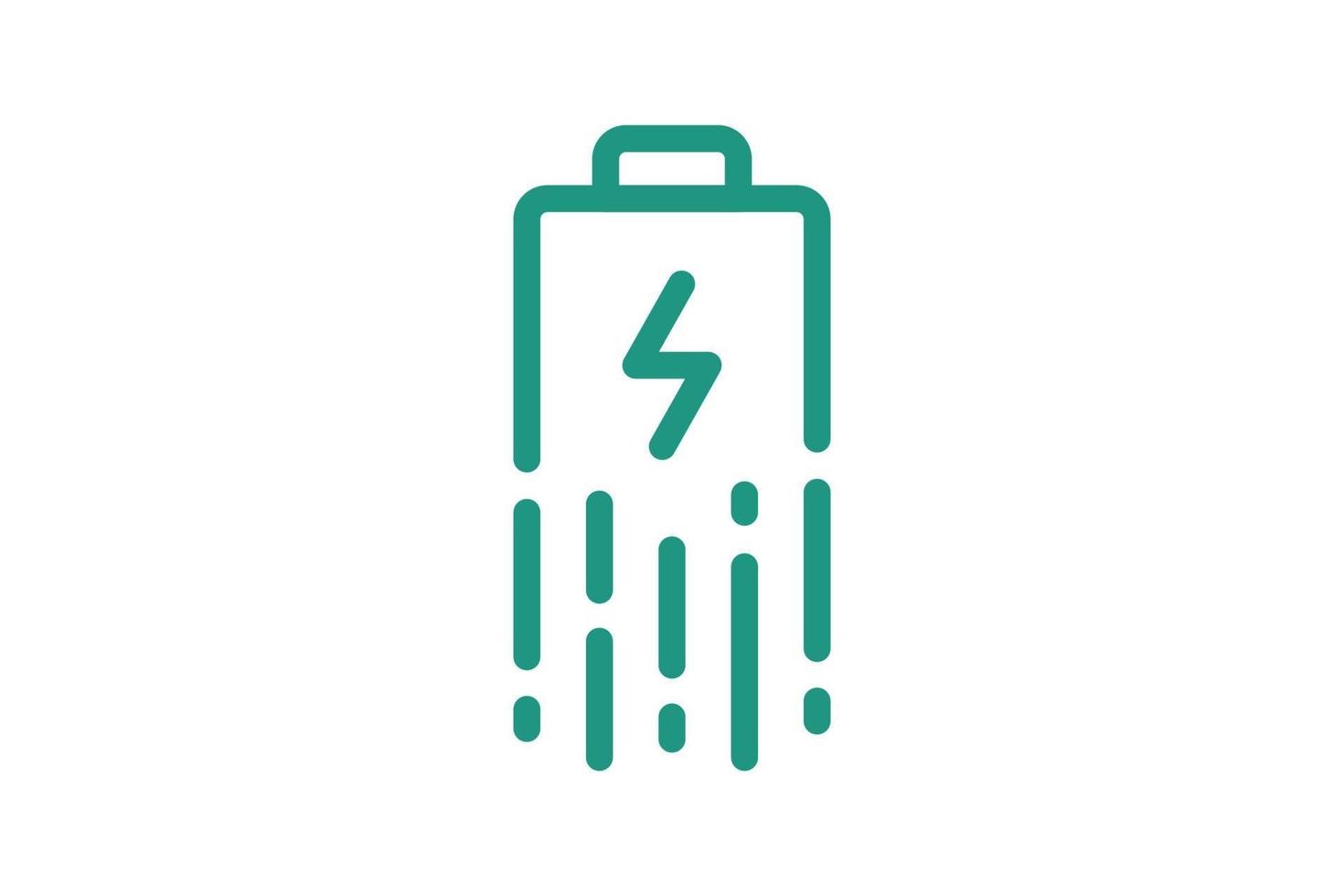 Fast electric charging battery icon. Quick electrical power accumulator charger symbol. Speed electricity charge linear sign. Express energy recharge green logo with lightning badge. Isolated vector