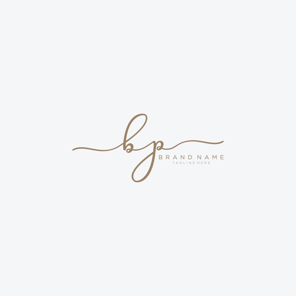 Letter BP gold Initial handwriting design logo template. vector