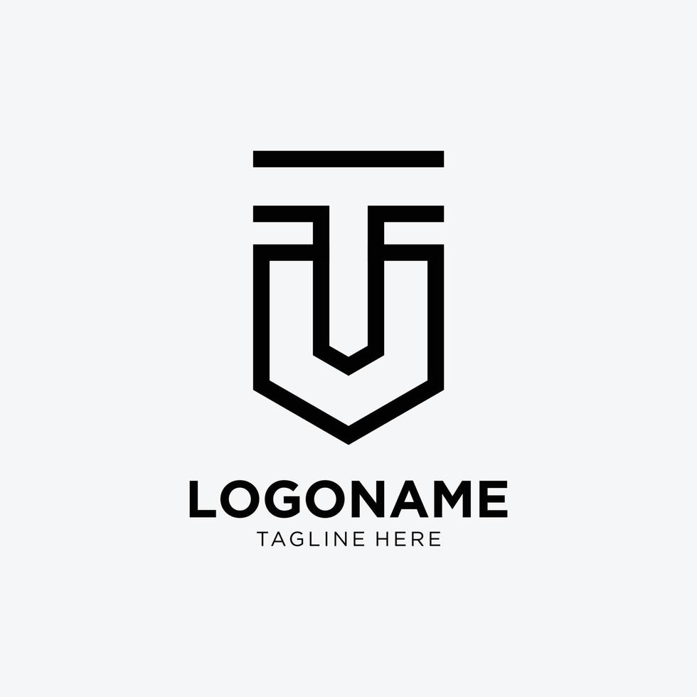 Shield Letter T and U Logo. Flat Vector Logo Design Template Element.