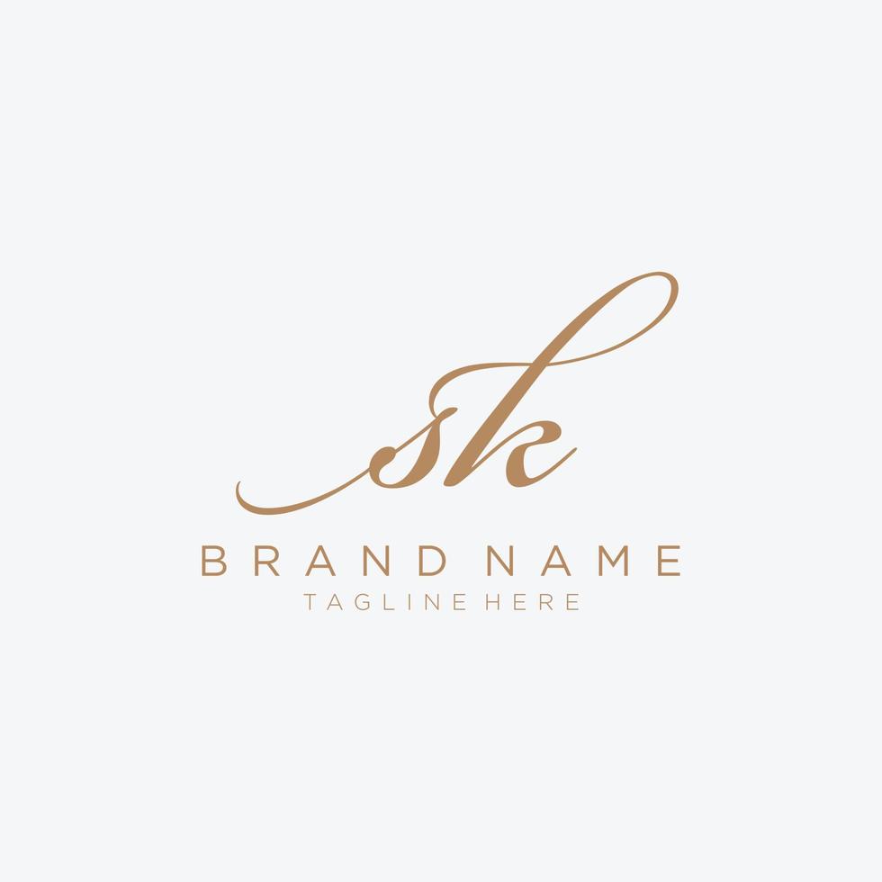 Beauty vector Initial letters S and K. Signature, handwriting, fashion, boutique, wedding, jewelry, botanical , floral logo creative Vector logo Design template.
