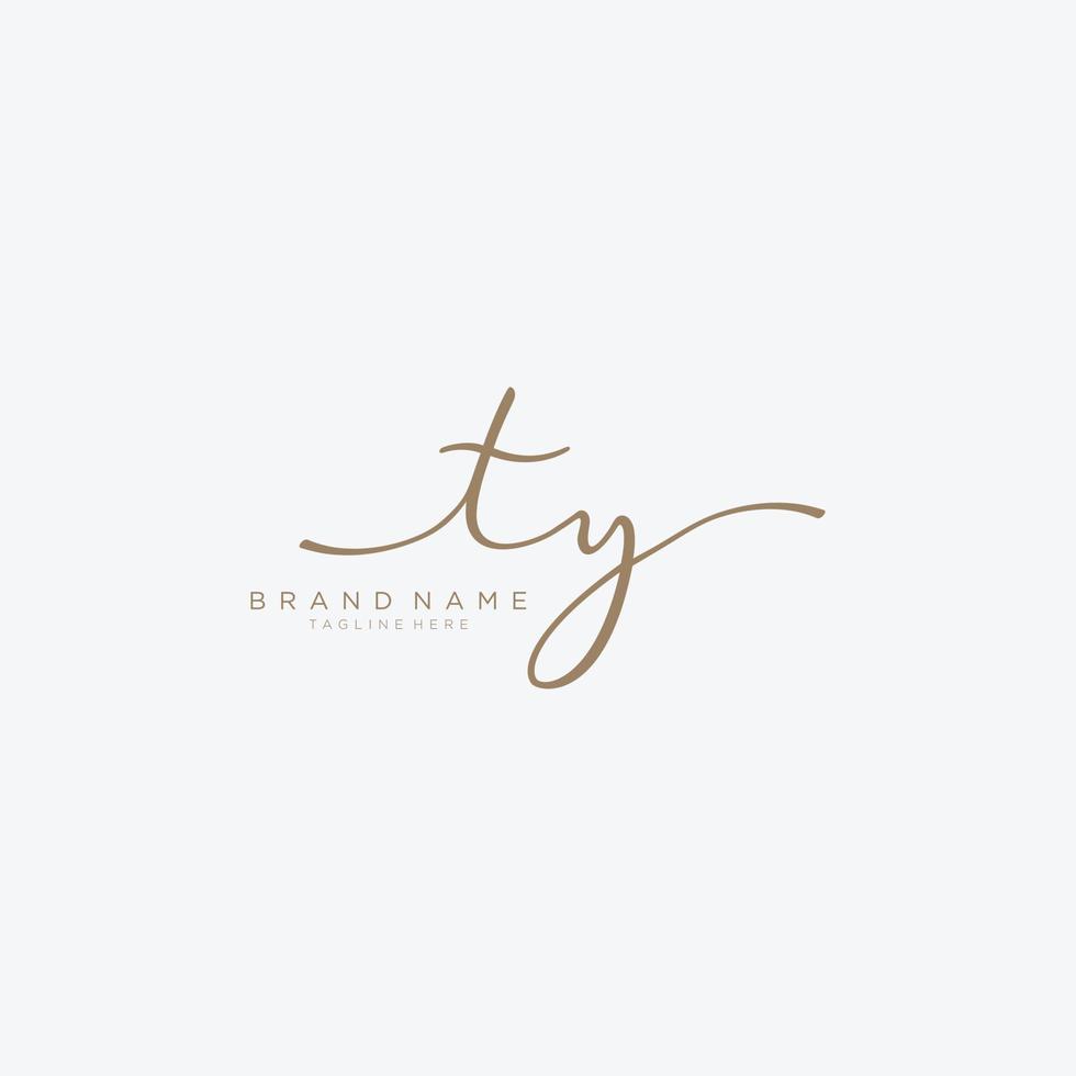 Letter TY gold Initial handwriting design logo template. vector