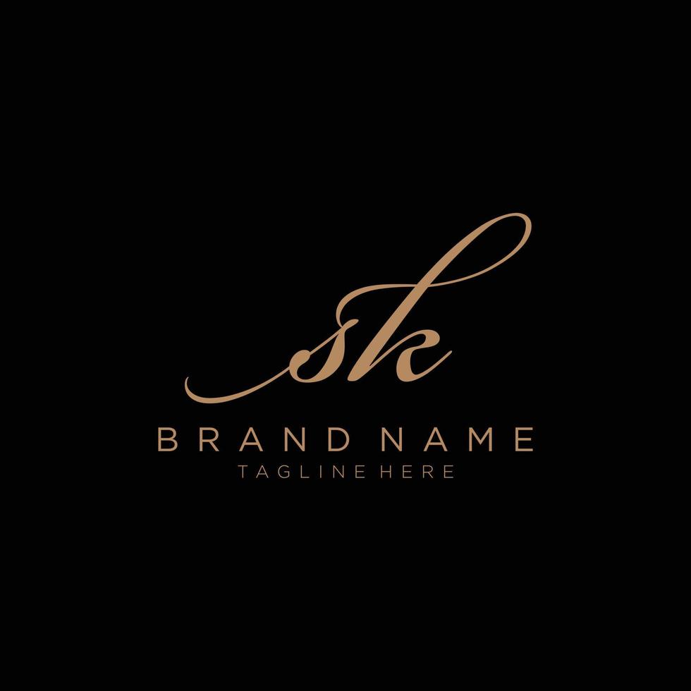 Beauty vector Initial letters S and K gold on black background. logo creative logo Design template.