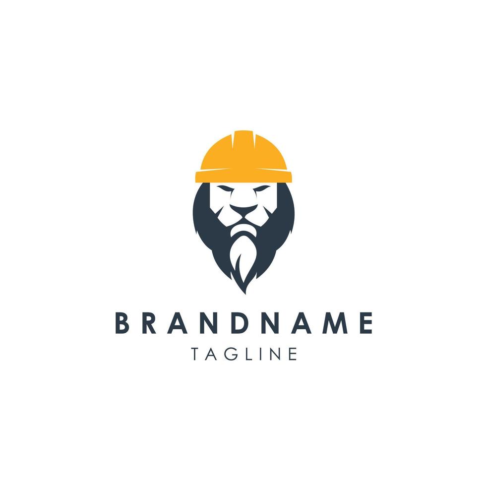 Lion face with worker construction logo icon vector. vector