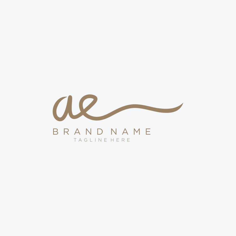 Letter AE gold Initial handwriting design logo template. vector