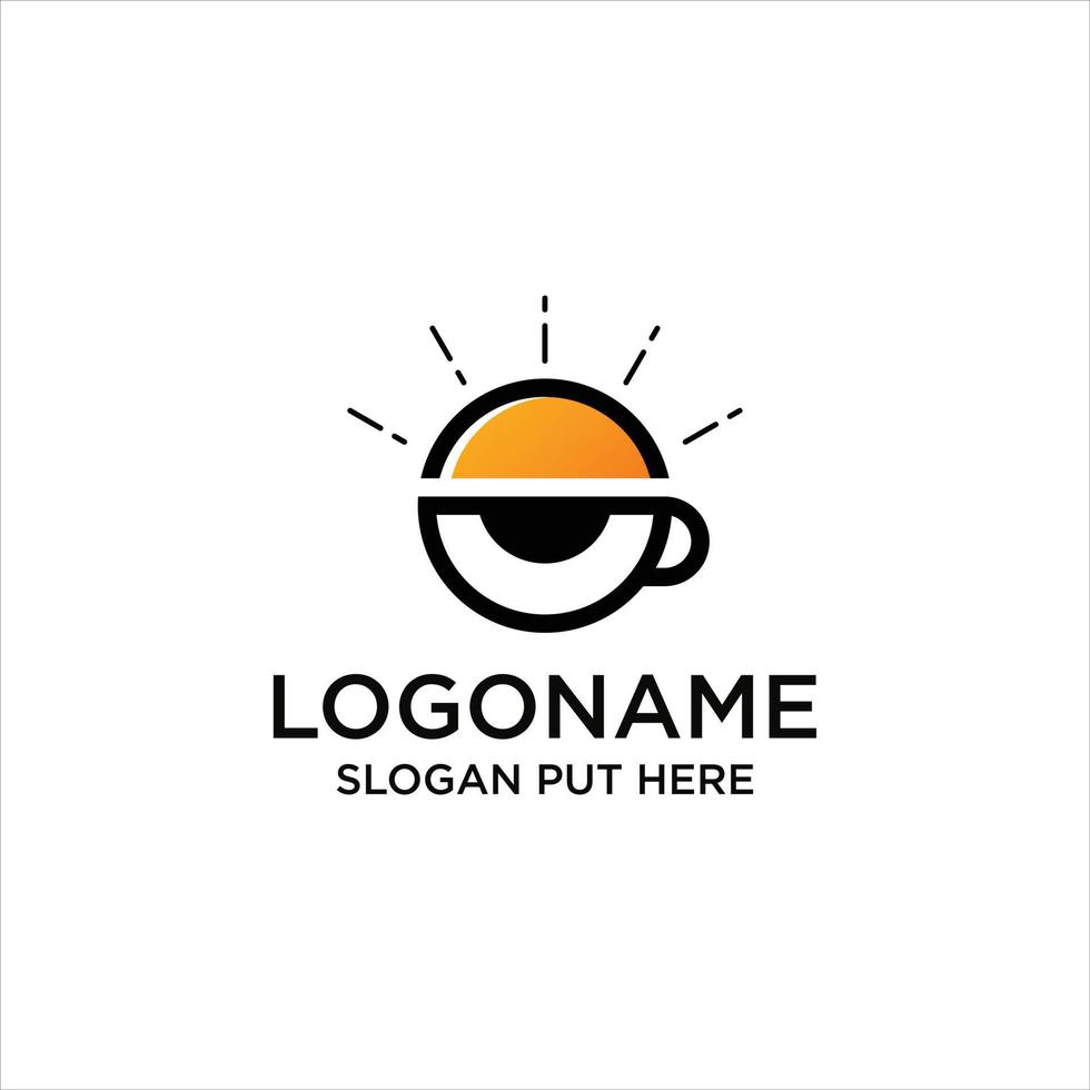 café amanecer atardecer té mañana línea contorno logo con taza y taza también sol hipster logo icono diseño para café, plantilla de ilustración de restaurante. vector