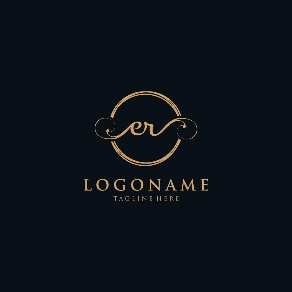 Initial Letter ER Logo in circle - handwritten Logo design template. vector