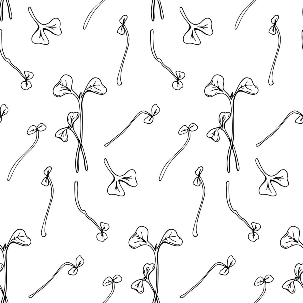 Hand drawn micro greens seamless pattern. Vector illustration in sketch style isolated on white background