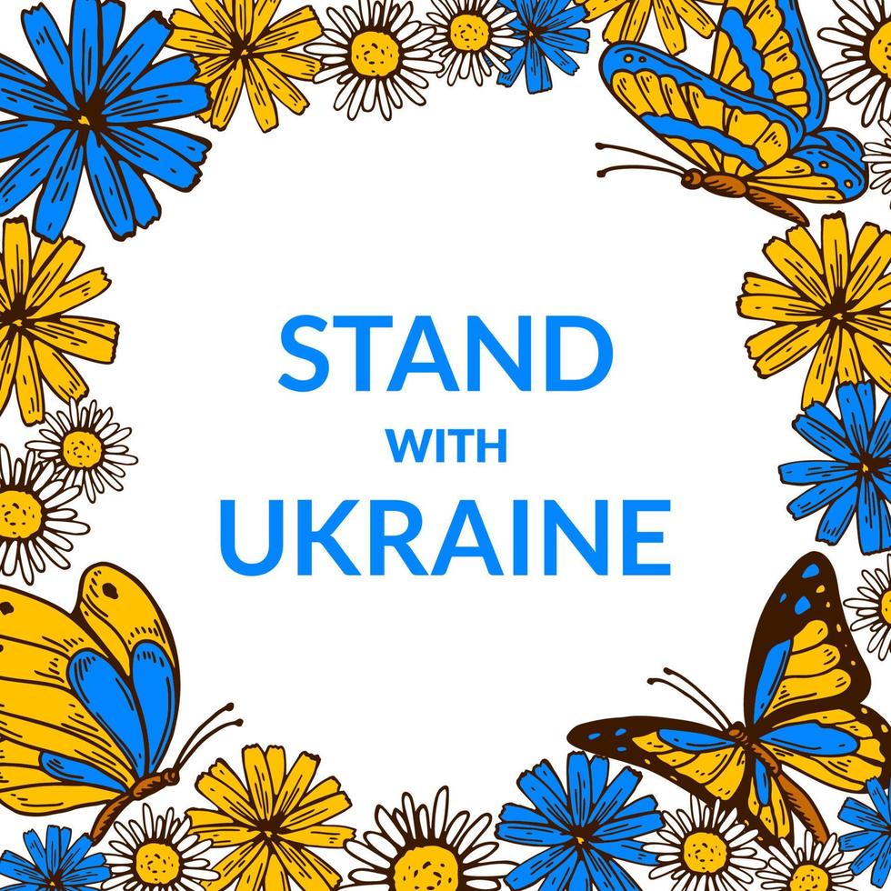 Solidarity with Ukraine poster. Stand with Ukraine design. Hand drawn vector illustration