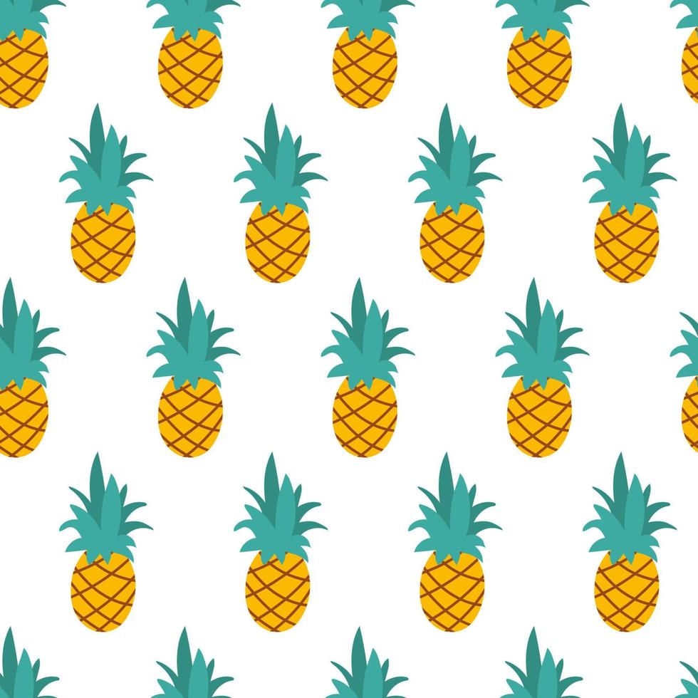 Colorful pineapple seamless pattern isolated on white. Vector illustration.