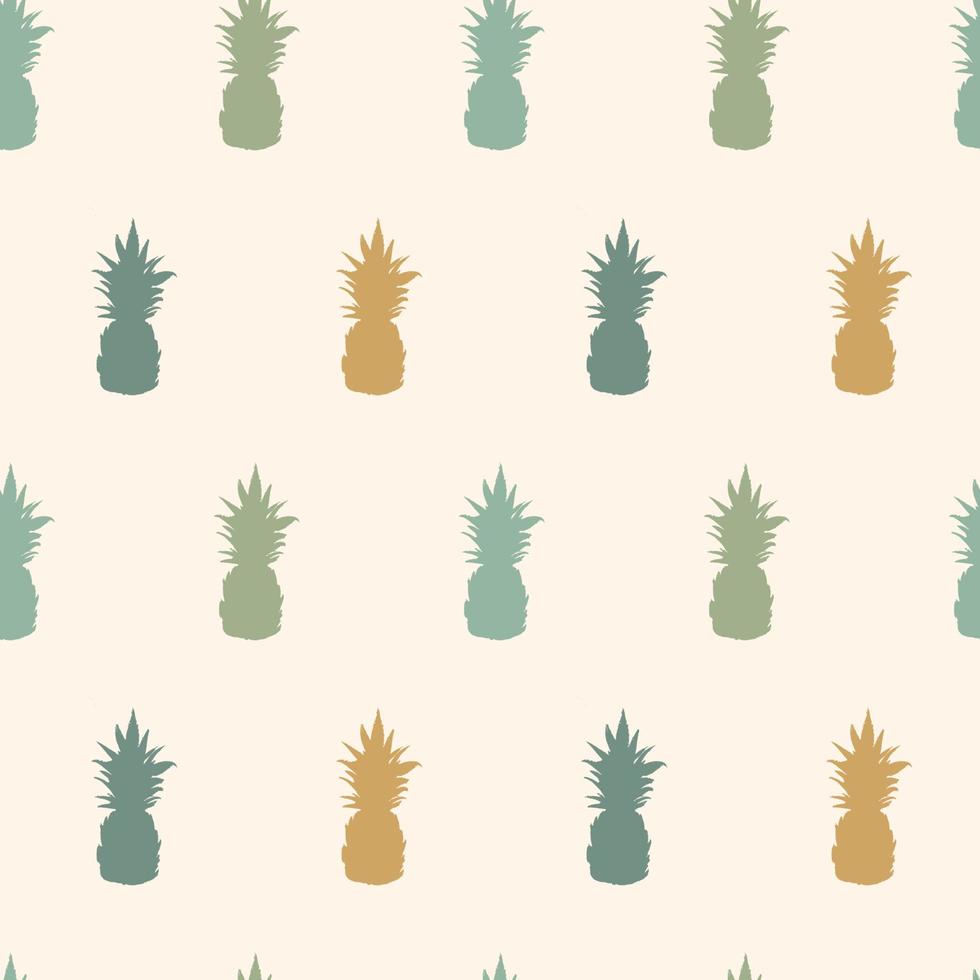 Tropical pineapple colorful seamless pattern. Summer design with hand drawn sketch elements. Vector illustration in pastel colors.
