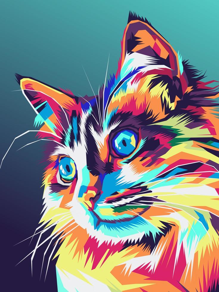 Colorful cat pop art style vector
