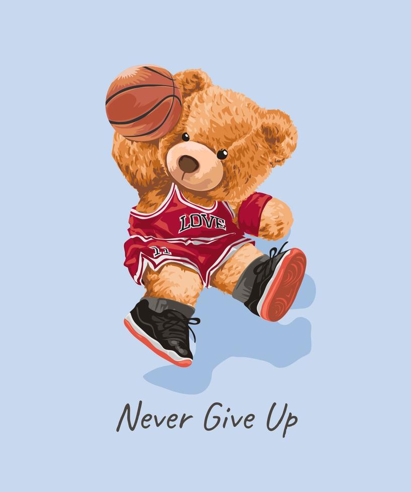 oso de peluche en la ilustración de traje de jugador de baloncesto vector