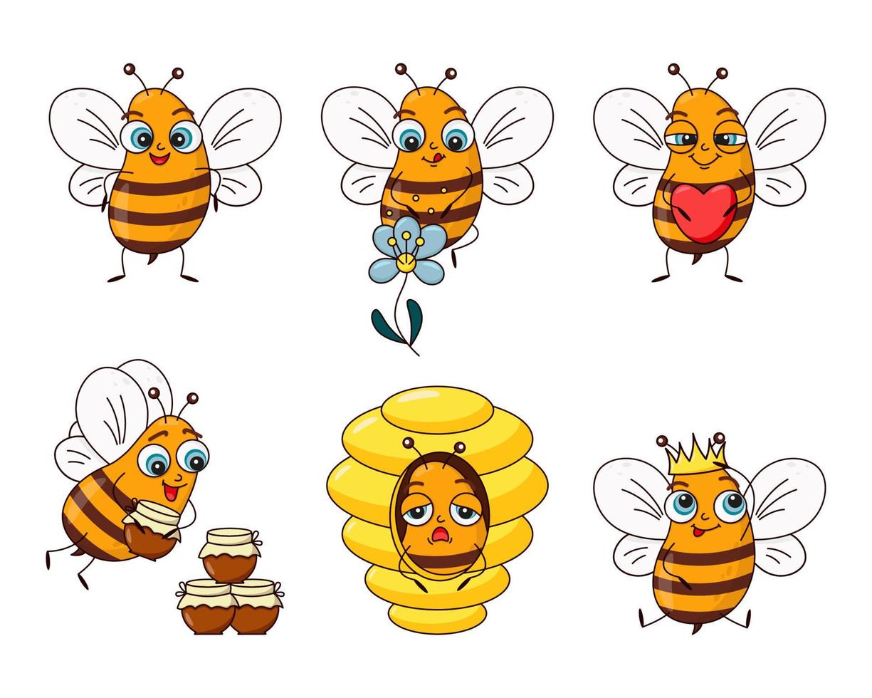 abeja de personaje de dibujos animados de ector en diferentes poses y con diferentes objetos vector