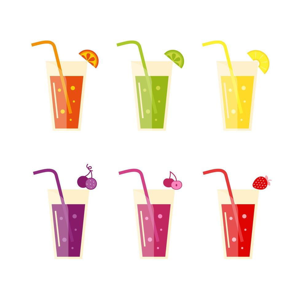 vector set of fruit and berry summer cocktails in glasses