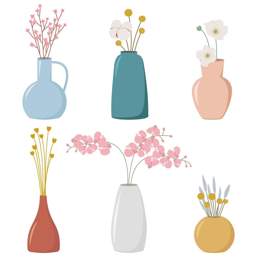 conjunto de vectores de jarrón con flores