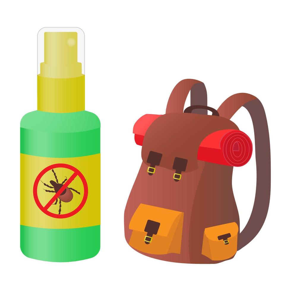 spray para garrapatas, un artículo indispensable en una caminata. ilustración vectorial en estilo de dibujos animados. vector