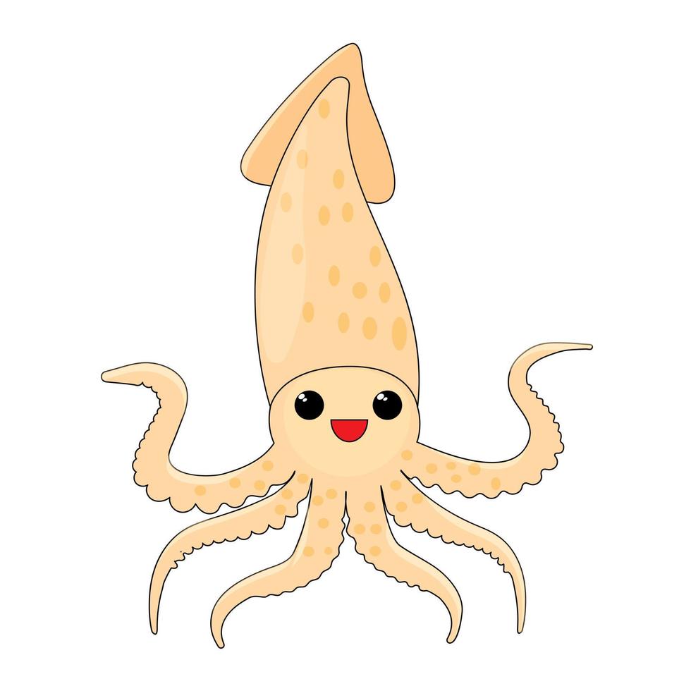 Cute character squid.  Vector illustration in cartoon style