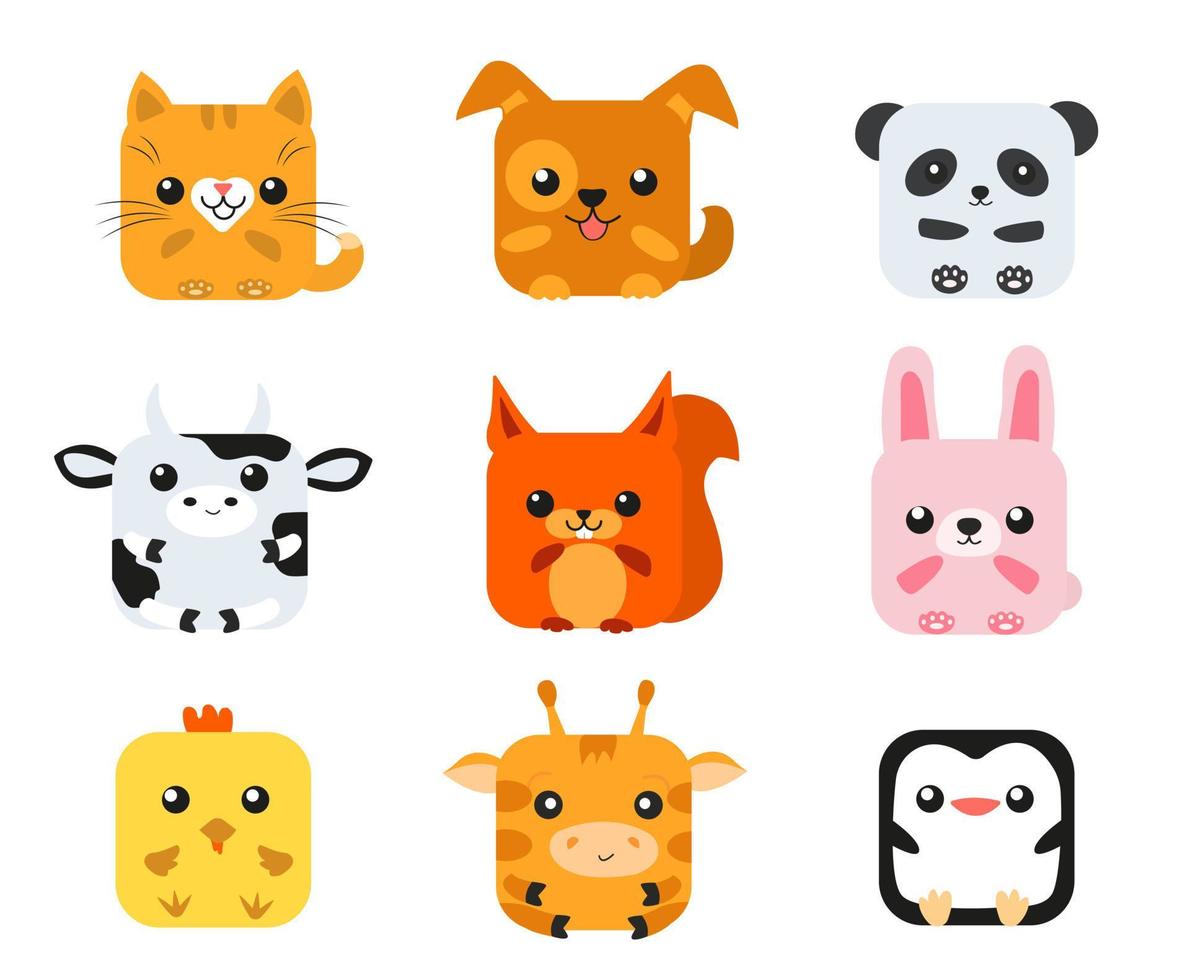 Cute animal square face. Vector flat illustration