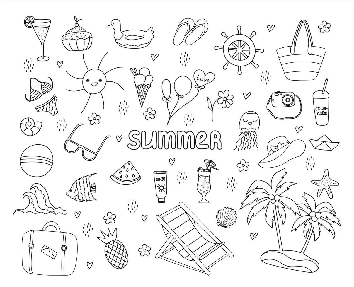 conjunto de garabatos de verano. ilustración vectorial hecha a mano vector