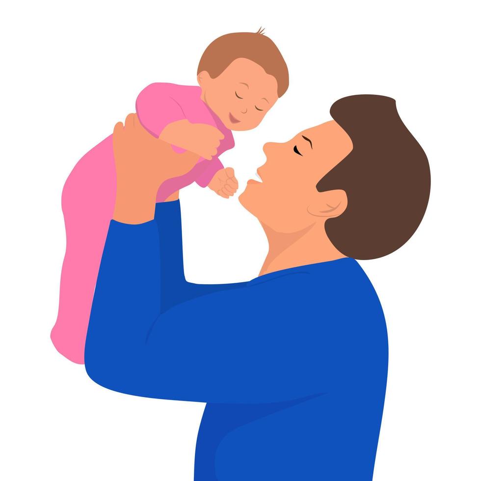 padre joven feliz con un bebé recién nacido. dia del padre. ilustración vectorial en estilo de dibujos animados. vector