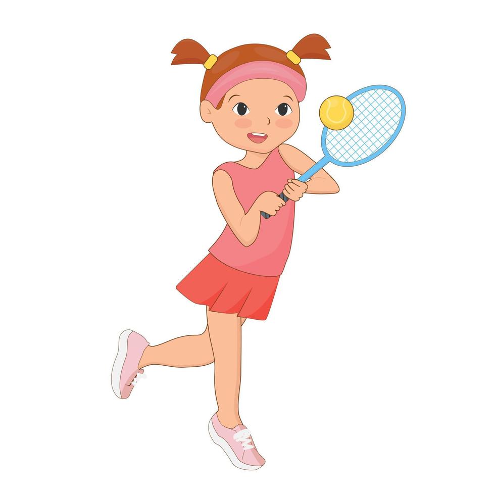 una niña juega ilustración vectorial de tenis en estilo plano. vector