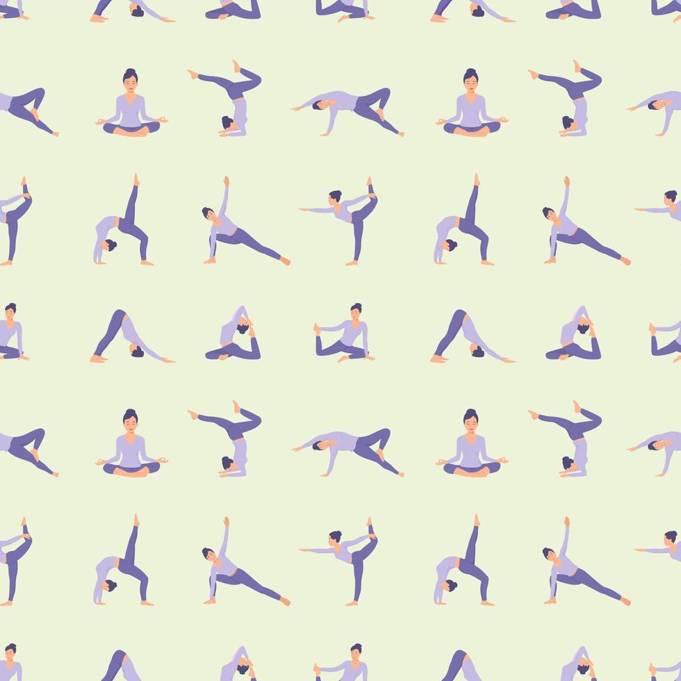 Woman in yoga poses.    Vector illustration in cartoon style.