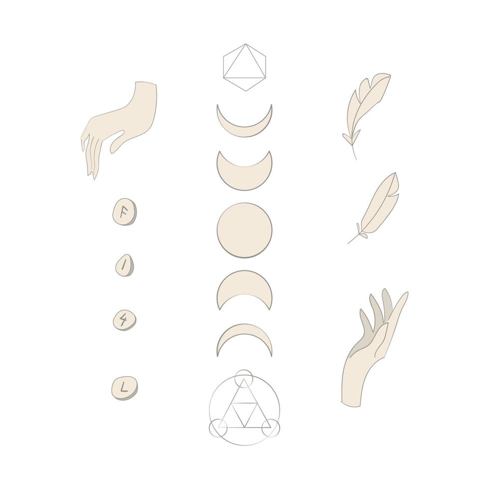 Magic poster with lunar cycle, hands and runes vector