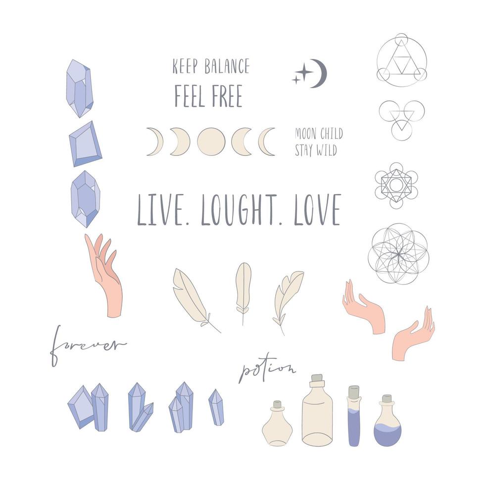 Boho Collection with hand, crystal and symbols vector