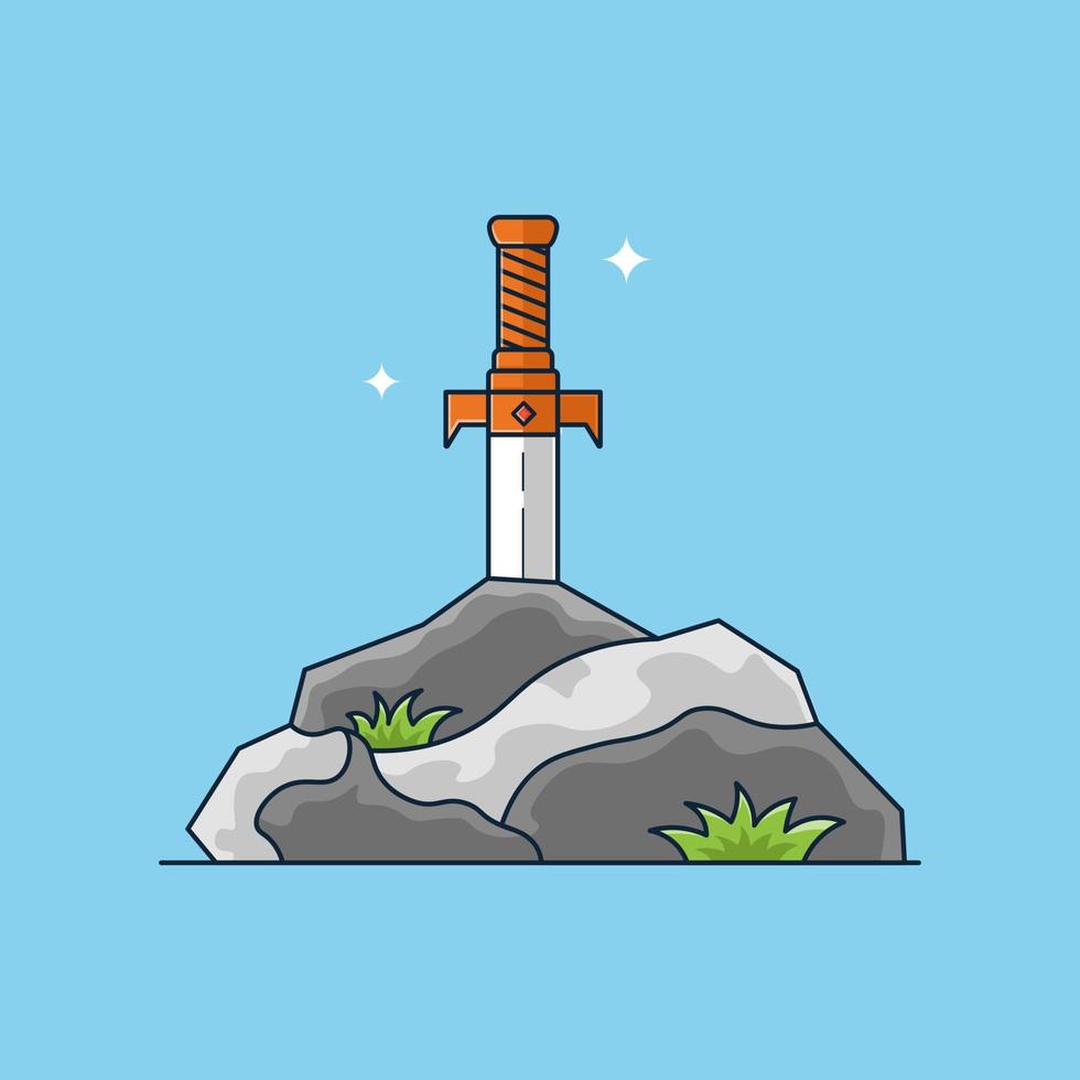 exaliburs sword stuck in the rock cartoon icon vector
