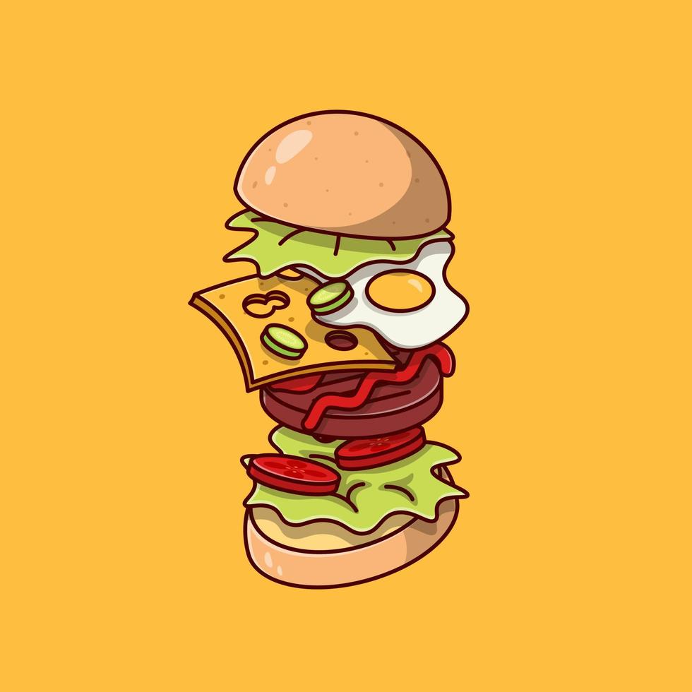 Burger fast food anatomy cartoon vector flat design illustration
