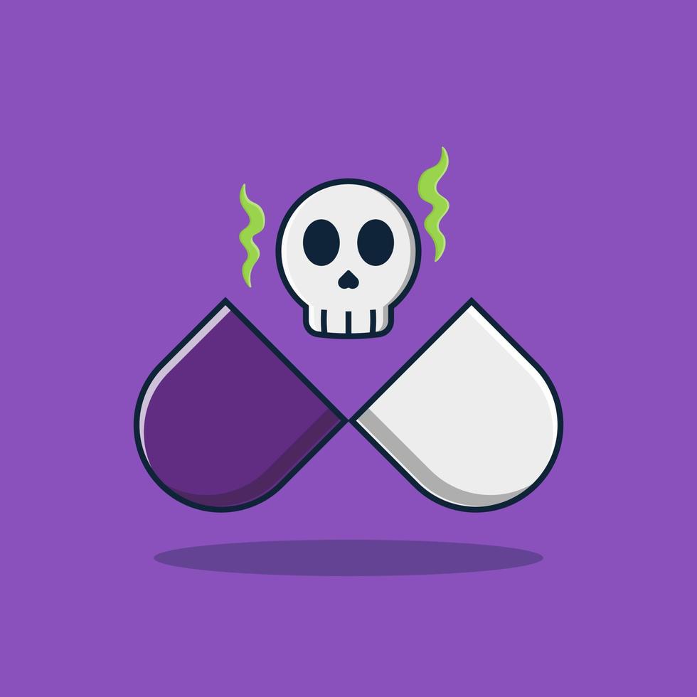 Poison pill with skull inside cartoon icon vector