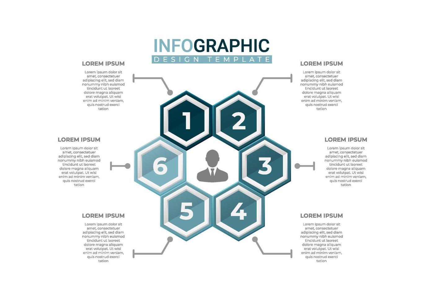 presentación infográfica moderna en 6 pasos. concepto infográfico hexagonal creativo. vector