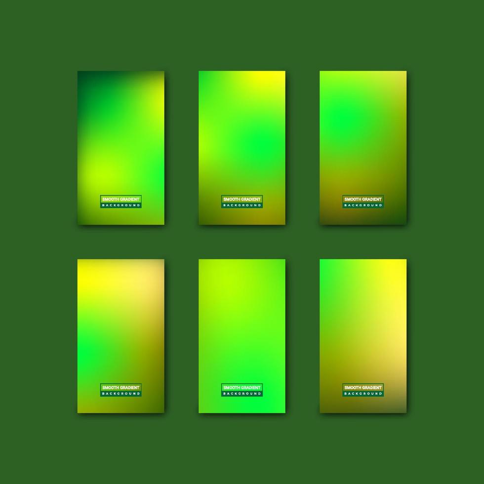 Set of blurry forest social media story background. Abstract gradient meshes with bright and dark colors. Modern screen vector design for mobile app. Green and yellow gradient color.