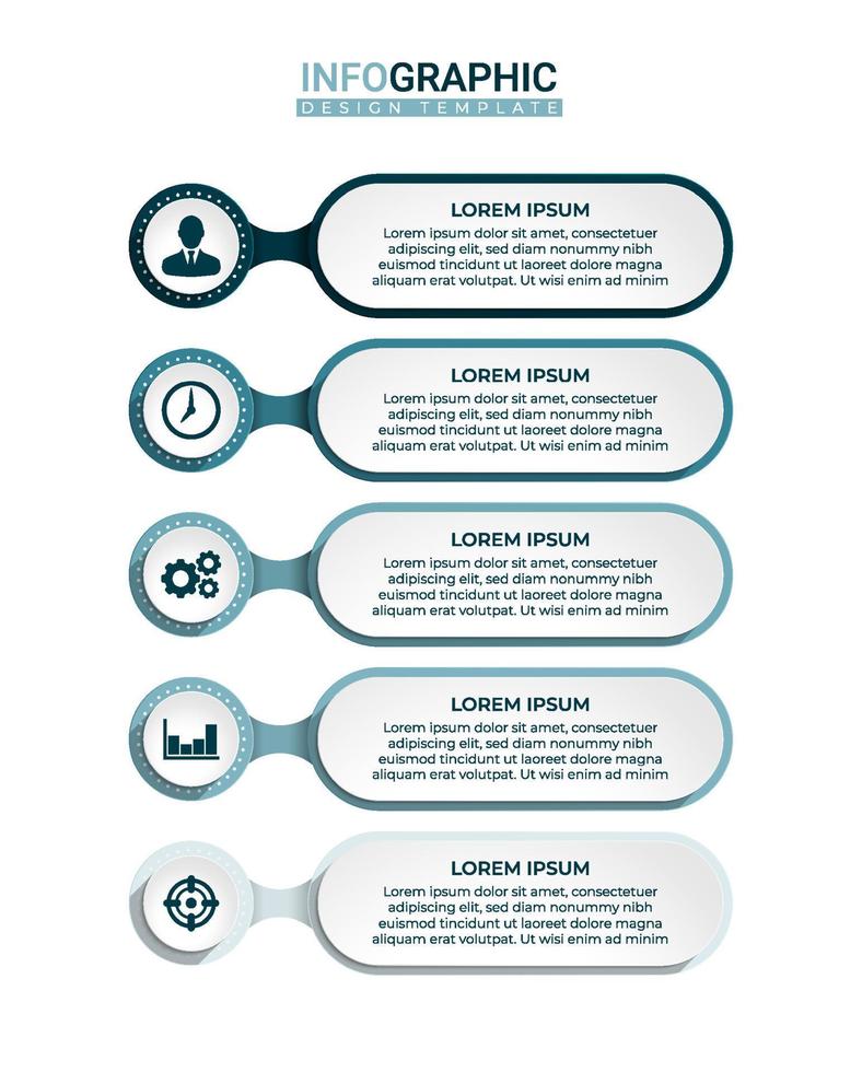 infografía de etiqueta horizontal moderna en elementos de 5 pasos. plantilla gráfica de presentación de negocios con iconos vector