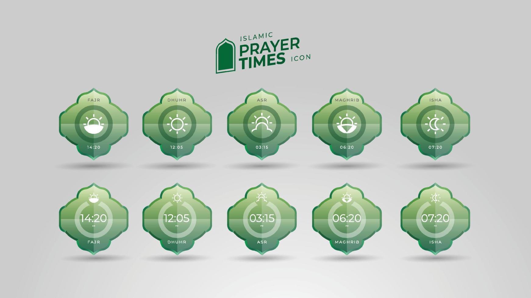 Islamic prayer time icon collection design vector