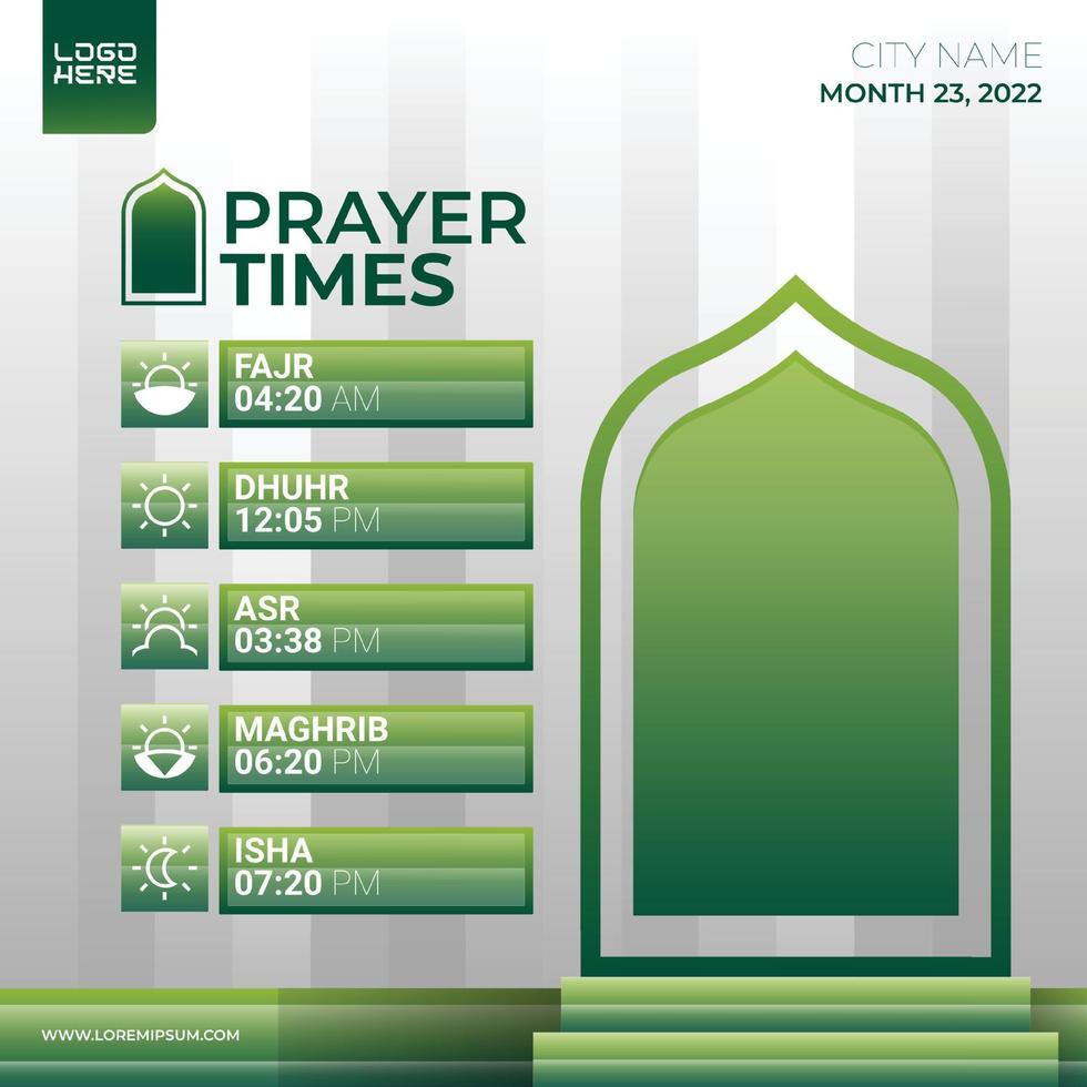 Islamic prayer time schedule design for social media RGB vector