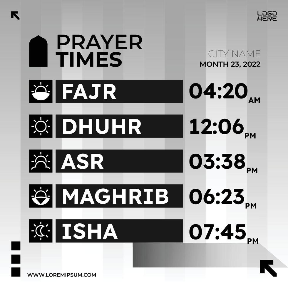 Islamic prayer time schedule vector template