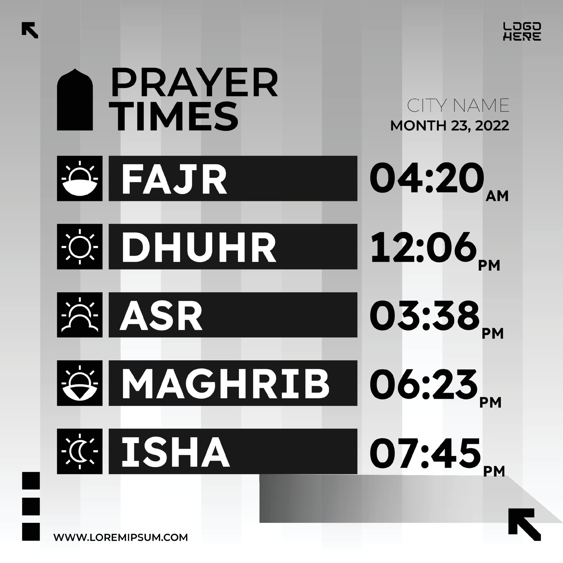 Islamic prayer time schedule vector template 7934095 Vector Art at Vecteezy