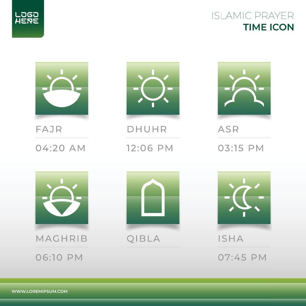 diseño de colección de iconos elegante moderno tiempo de oración islámico vector
