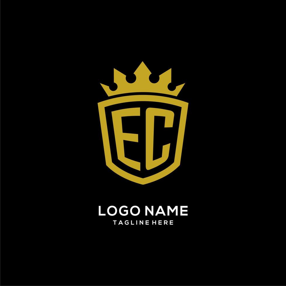 logotipo inicial de ec estilo de corona de escudo, diseño de logotipo de monograma elegante de lujo vector