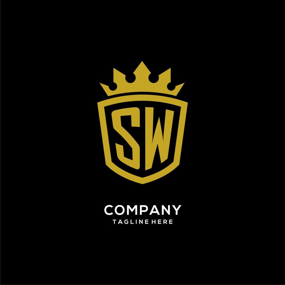 logotipo de sw inicial estilo de corona de escudo, diseño de logotipo de monograma elegante de lujo vector