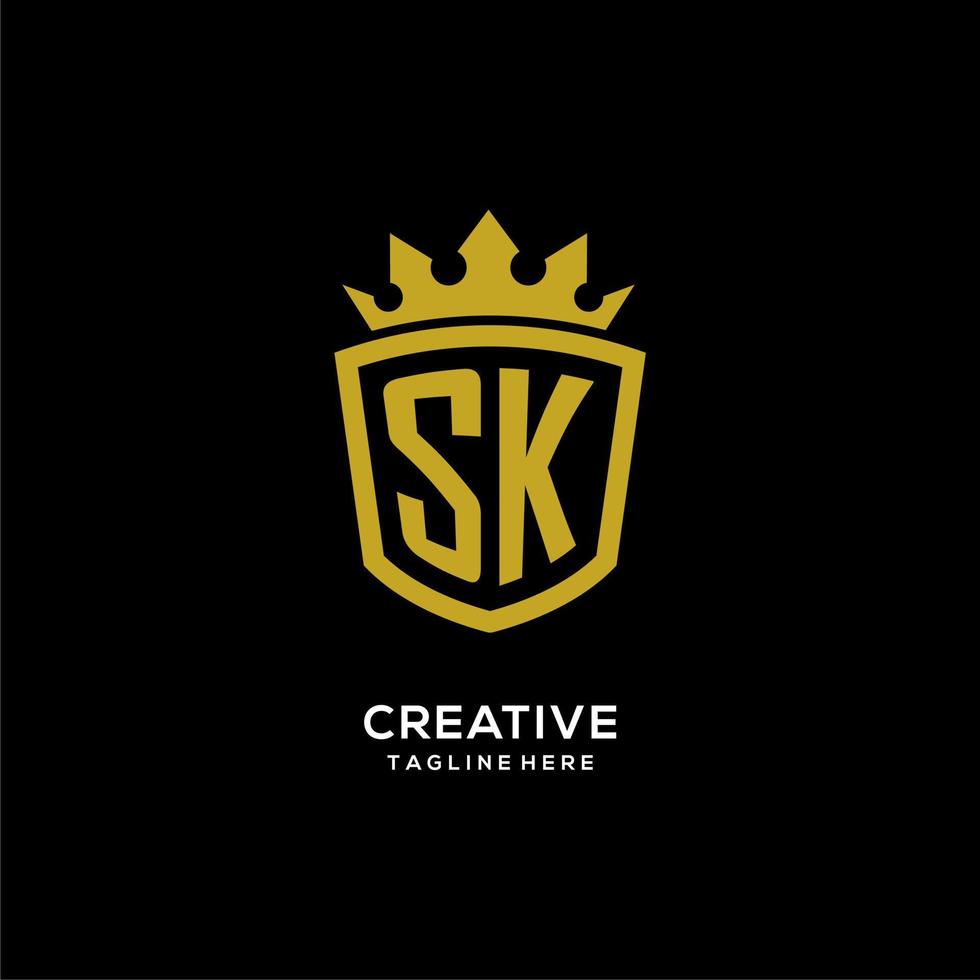 Initial SK logo shield crown style, luxury elegant monogram logo design vector