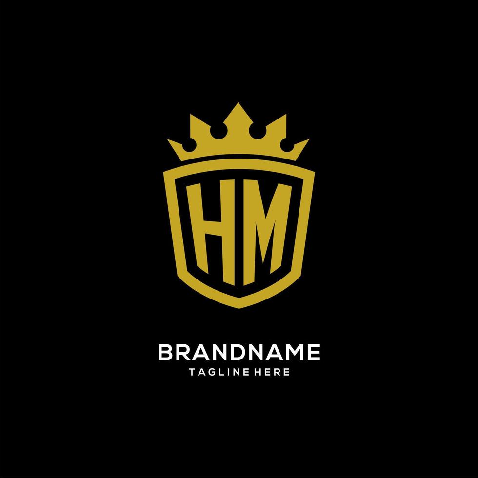 logotipo inicial de hm escudo estilo corona, diseño de logotipo de monograma elegante de lujo vector