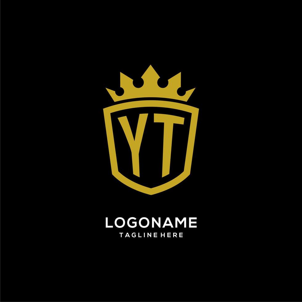 logotipo inicial yt escudo estilo corona, diseño de logotipo de monograma elegante de lujo vector