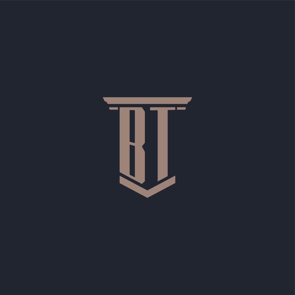 BT initial monogram logo with pillar style design vector