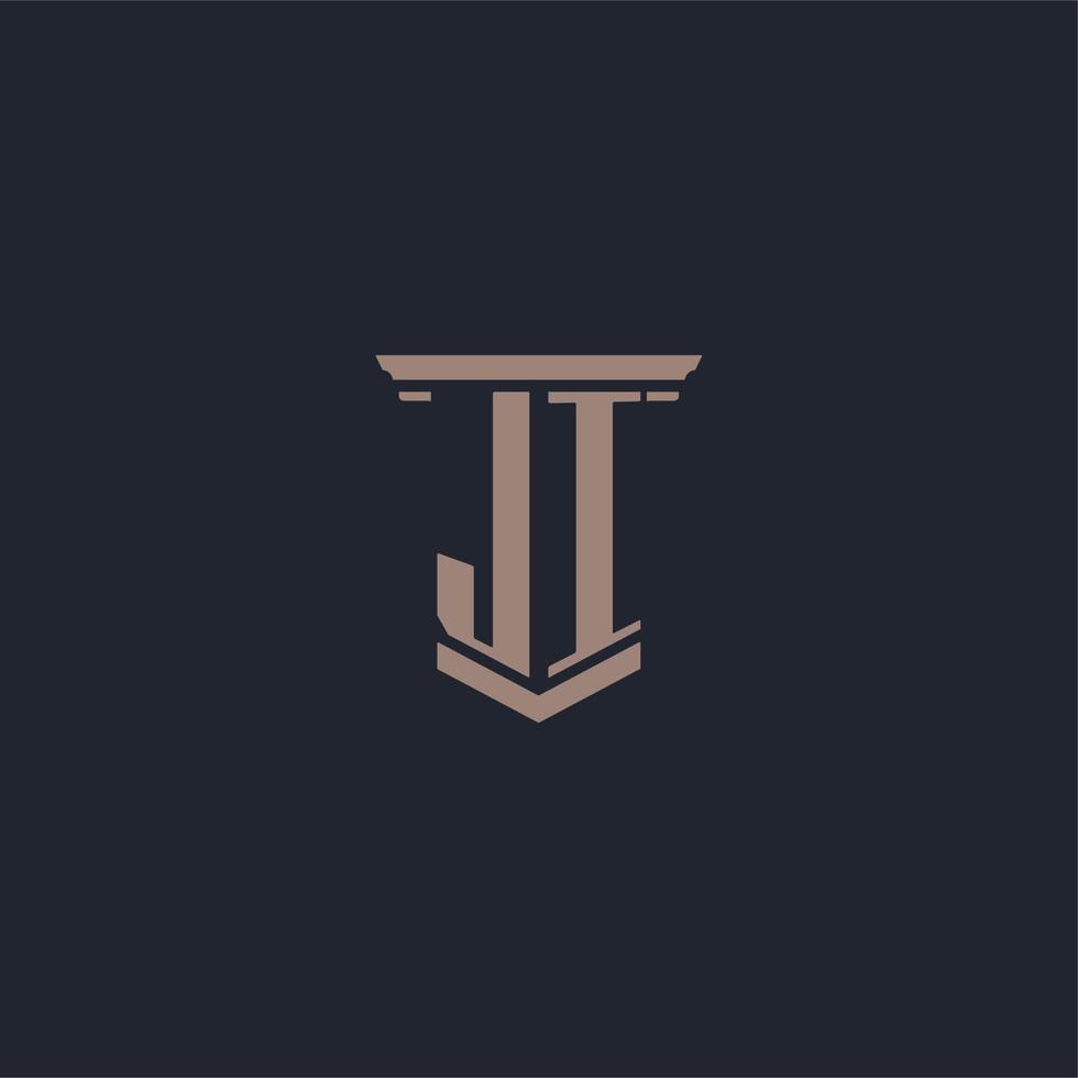 JI initial monogram logo with pillar style design vector