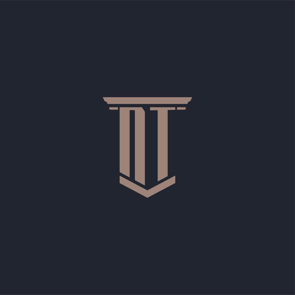 NT initial monogram logo with pillar style design vector