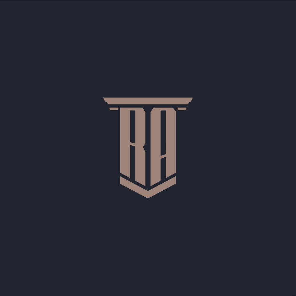 RA initial monogram logo with pillar style design vector