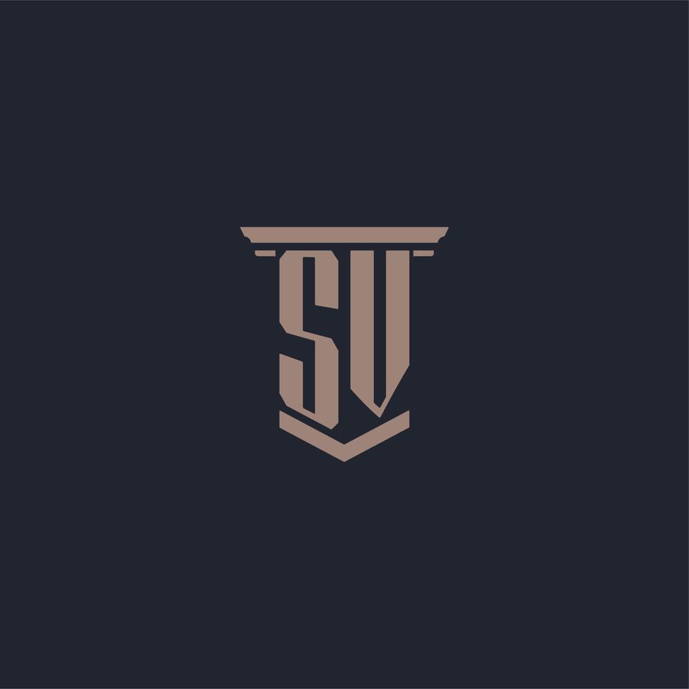 logotipo de monograma inicial sv con diseño de estilo pilar vector