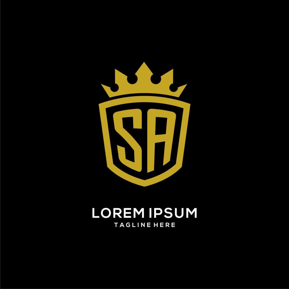 Initial SA logo shield crown style, luxury elegant monogram logo design vector